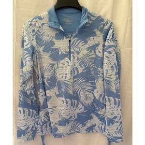 Straight Down Top Women's M Blue Floral Quarter Zip Long Sleeve Performance